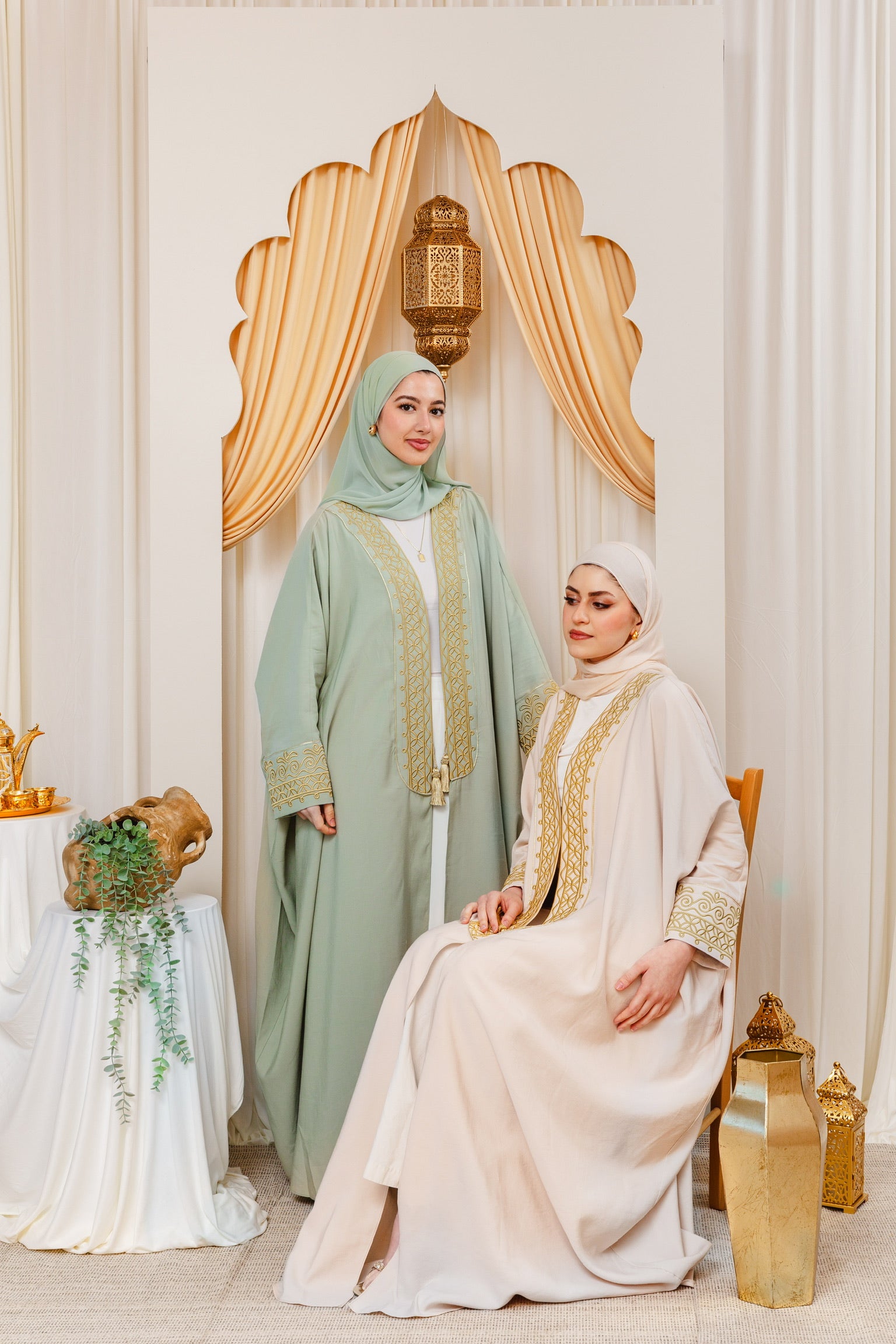 slim fit dress slacks Kaftan Beaded Dazzling Shiny Open Abaya 2-Piece Set (MOA111) Maple Red / S main image 0
