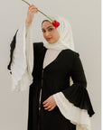 Black & Cream Pleated Sleeve Abaya + Scarf Set (2 pcs)