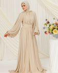 Sand Structured Belt Gown