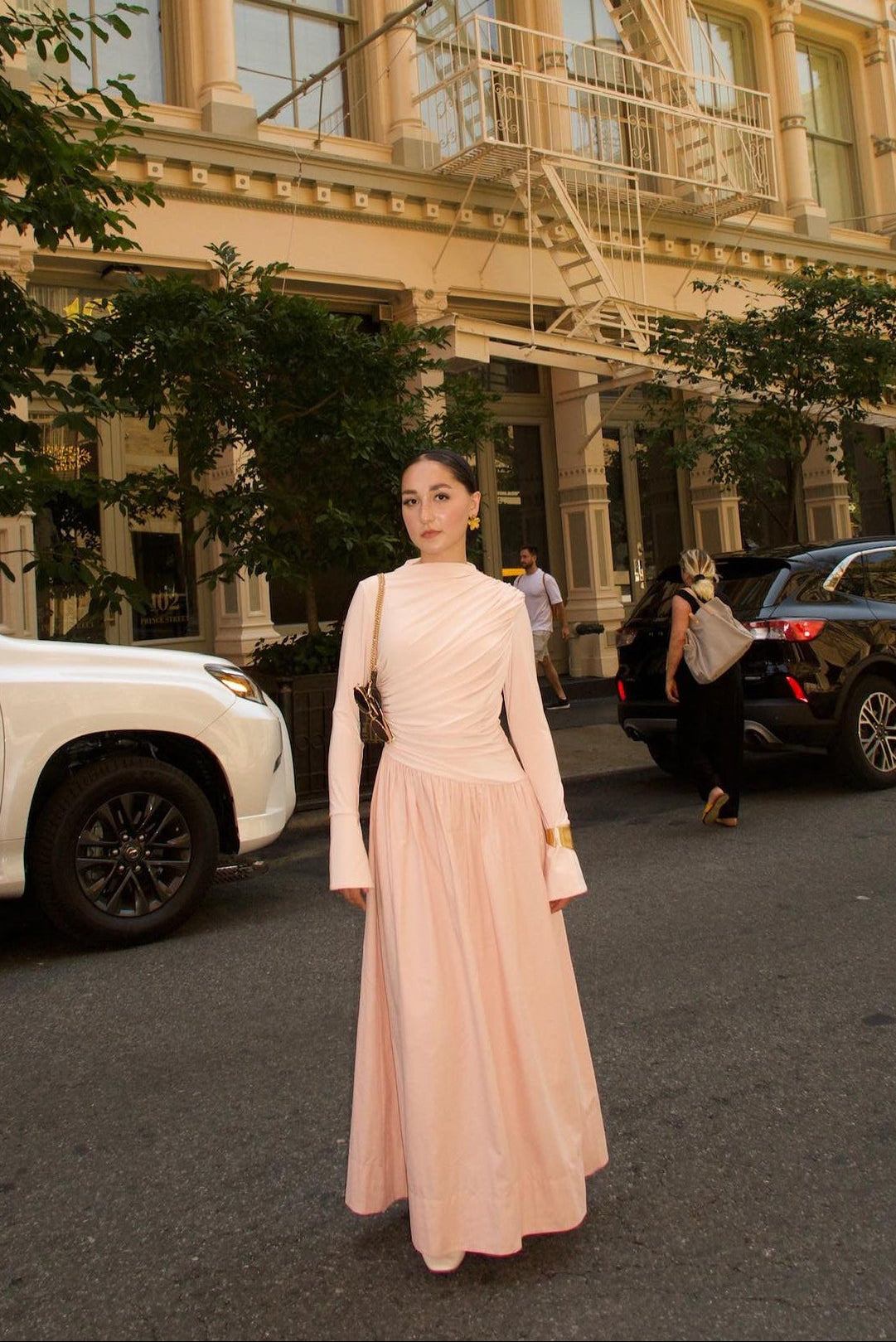 Crepe Blush Asymmetric Draped Dress