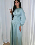 Icy Blue Embellished Satin Peplum Set