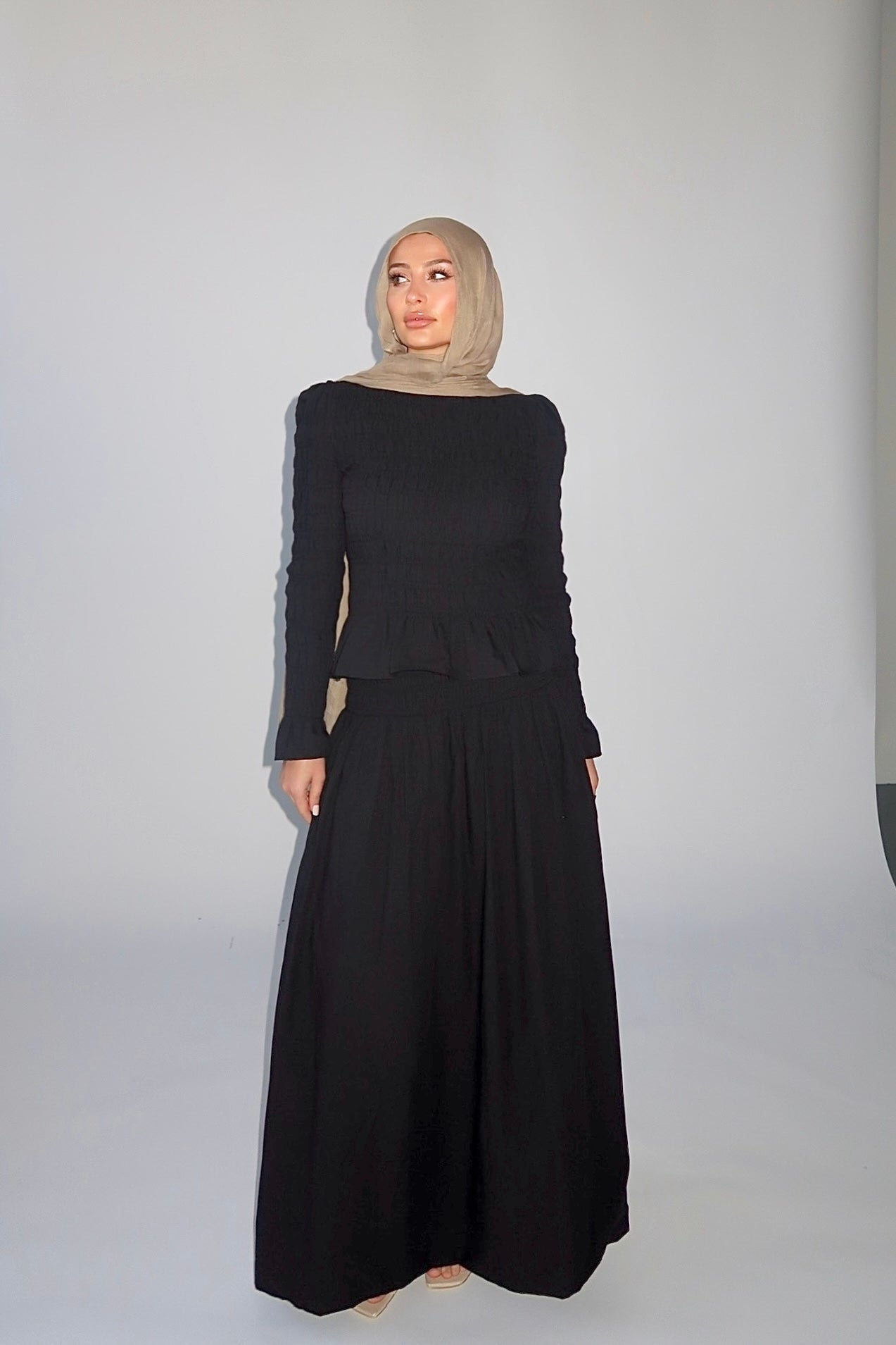 Black Ruched Top & Maxi Skirt Set