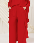 Red Chiffon Cape Tunic Set (3 pcs)