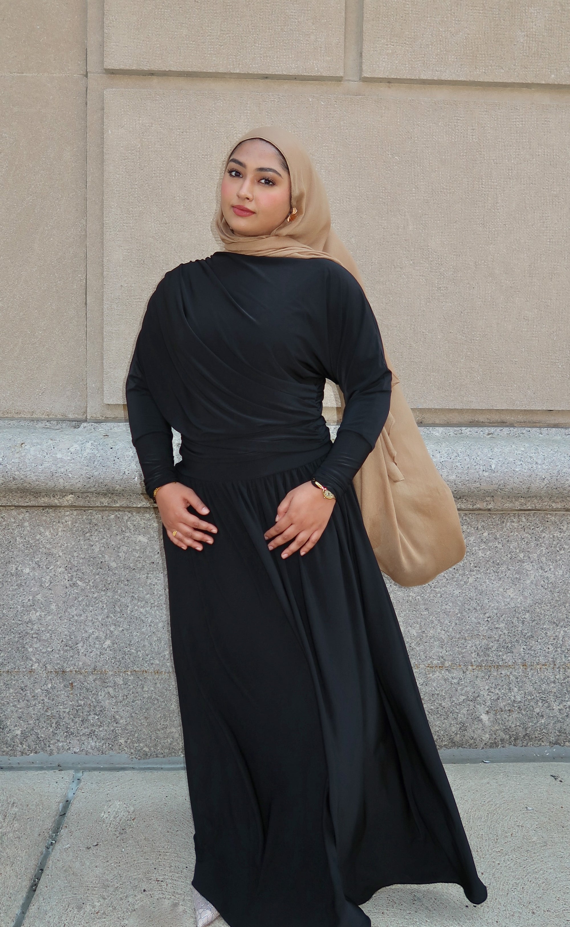 Black Batwing Jersey Maxi Dress