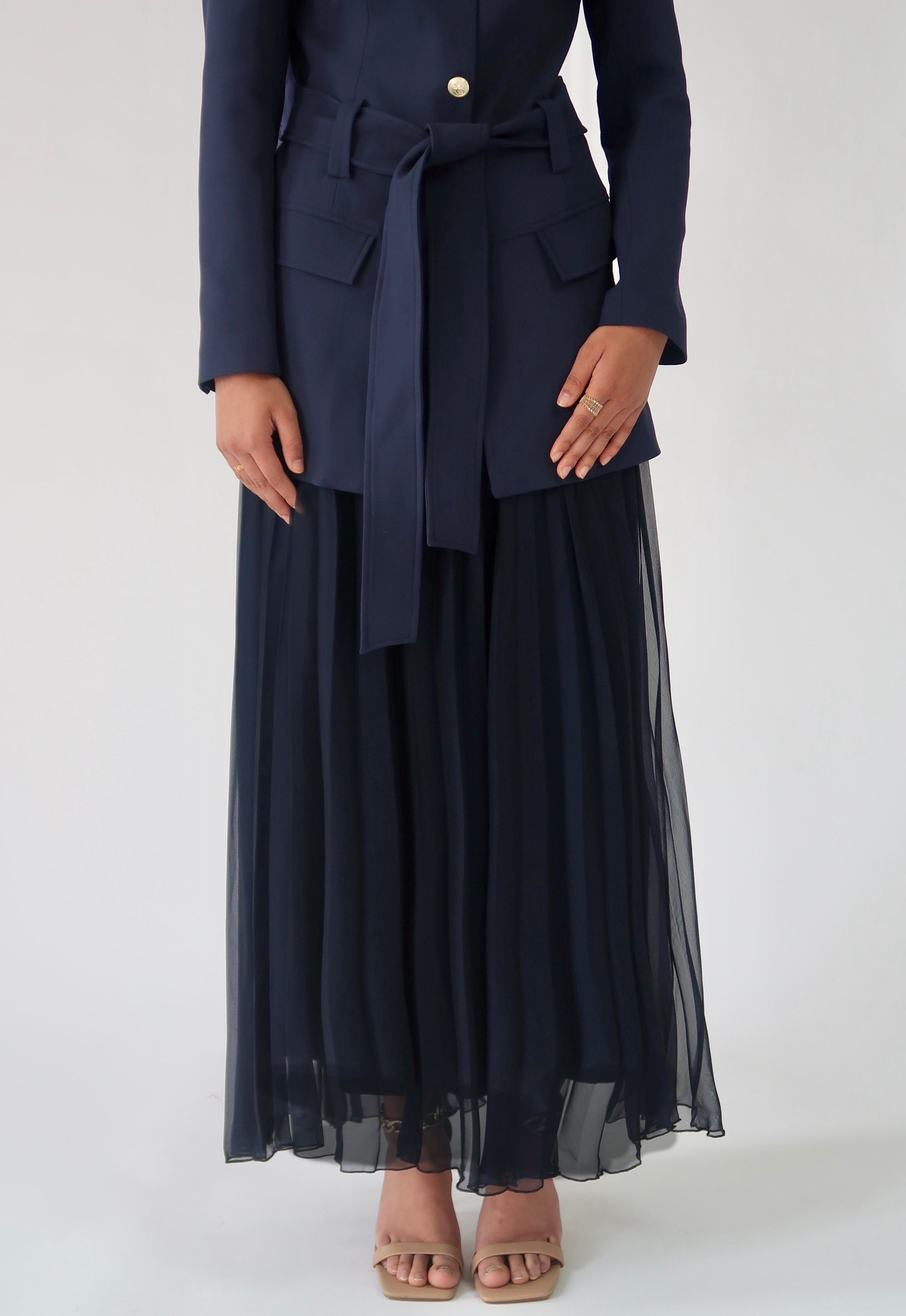 Navy Pleated Chiffon Skirt - Final Sale