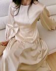 Vanilla Gold Embellished Satin Peplum Set