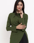Moss Green Asymmetric Slit Tunic