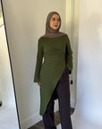 Moss Green Asymmetric Slit Tunic