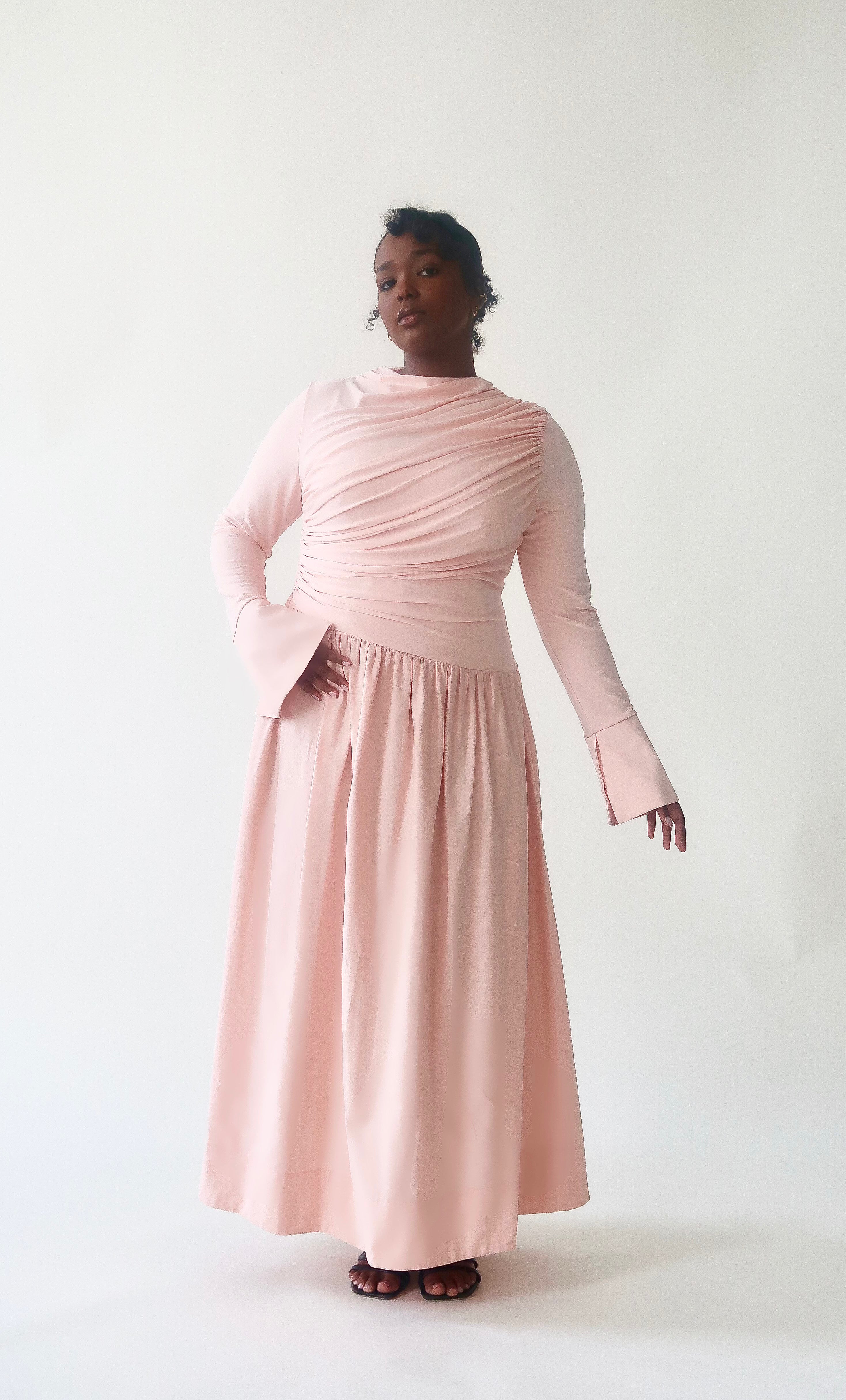 Crepe Blush Asymmetric Draped Dress *Restocks June 26 Crepe Blush Asymmetric Draped Dress *Restocks June 26
