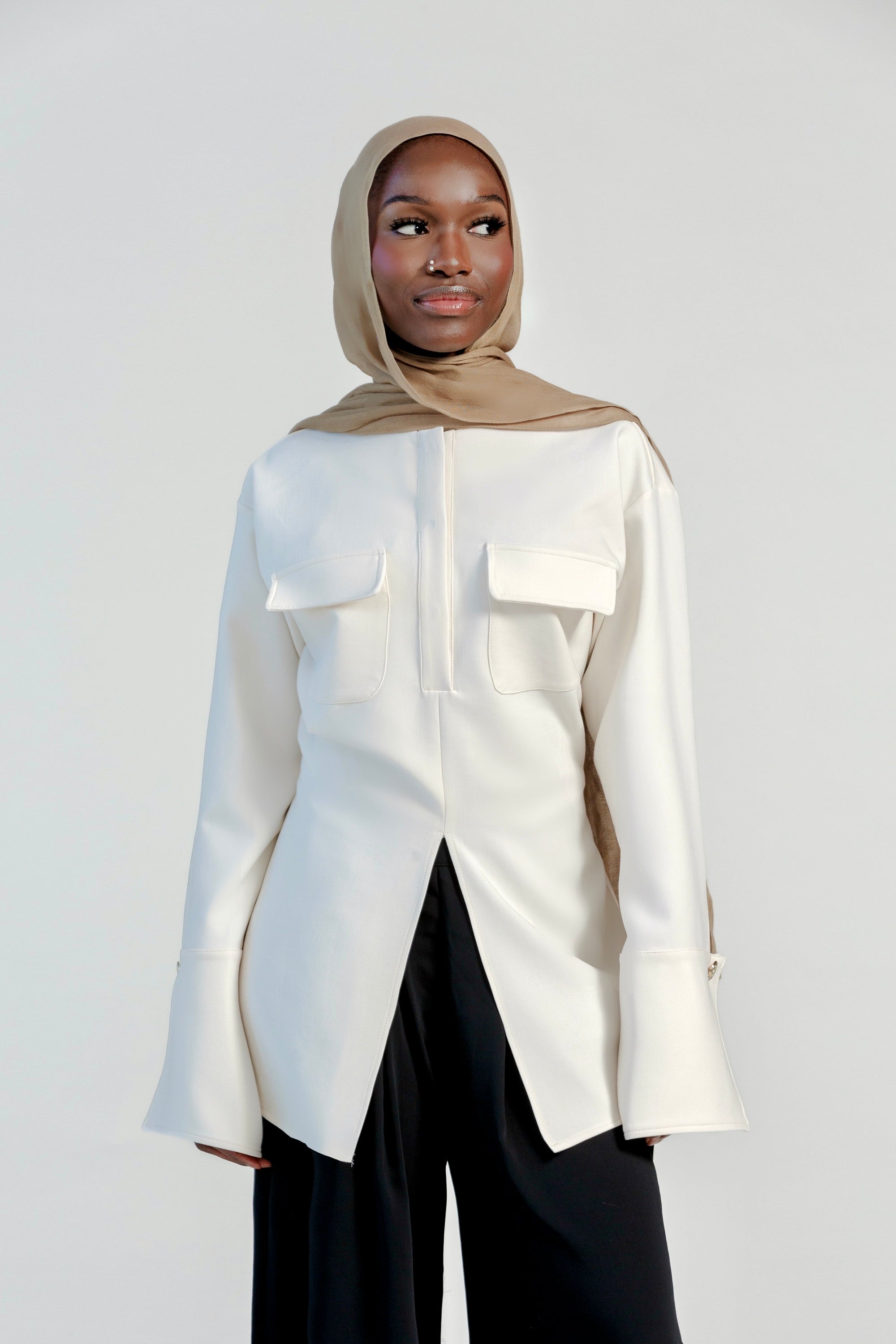 Cream Utility Slit Tunic