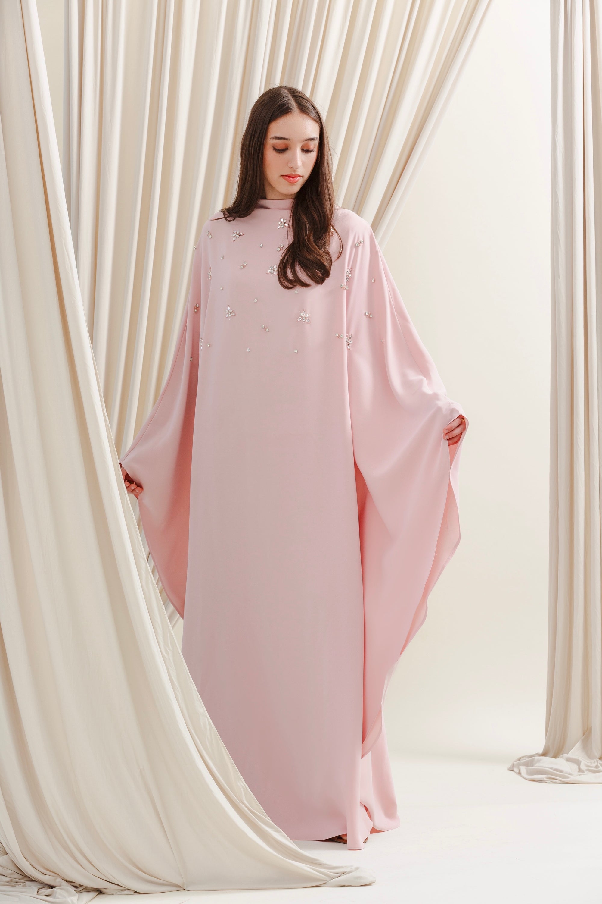 Orchid Pink Beaded Kaftan Gown- Final Sale
