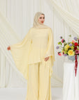 Butter Yellow Chiffon Cape Tunic Set (3 pcs)- Final Sale