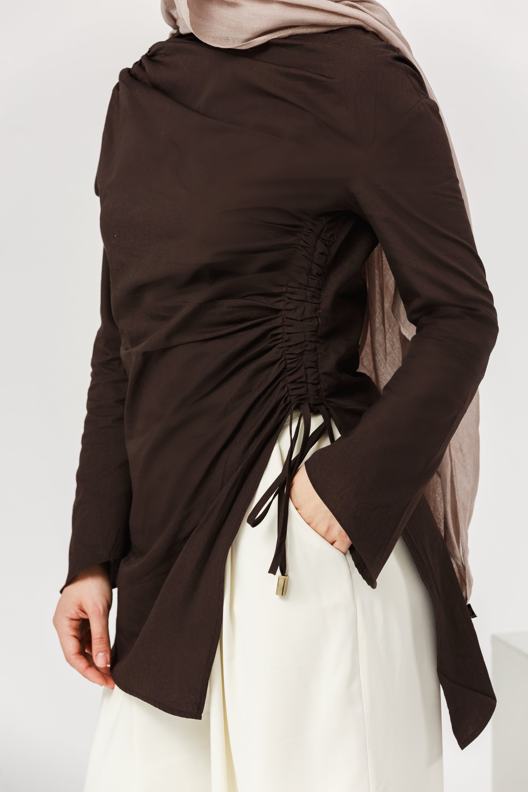 Dark Espresso Cotton Ruched Tunic