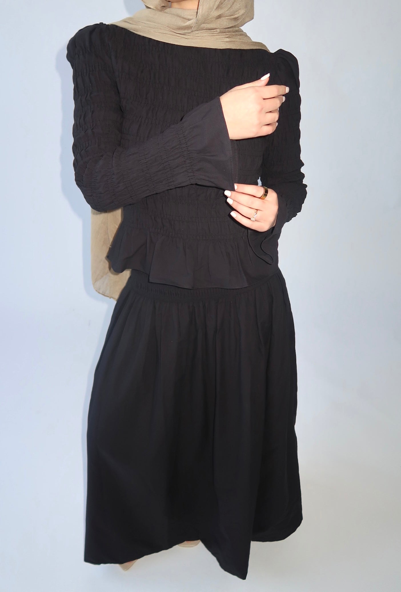 Black Ruched Top & Maxi Skirt Set