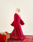 Cherry Red Pleated Sleeve Abaya + Scarf Set (2 pcs)