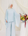 Sky Blue Chiffon Cape Tunic Set (3 pcs)- Final Sale