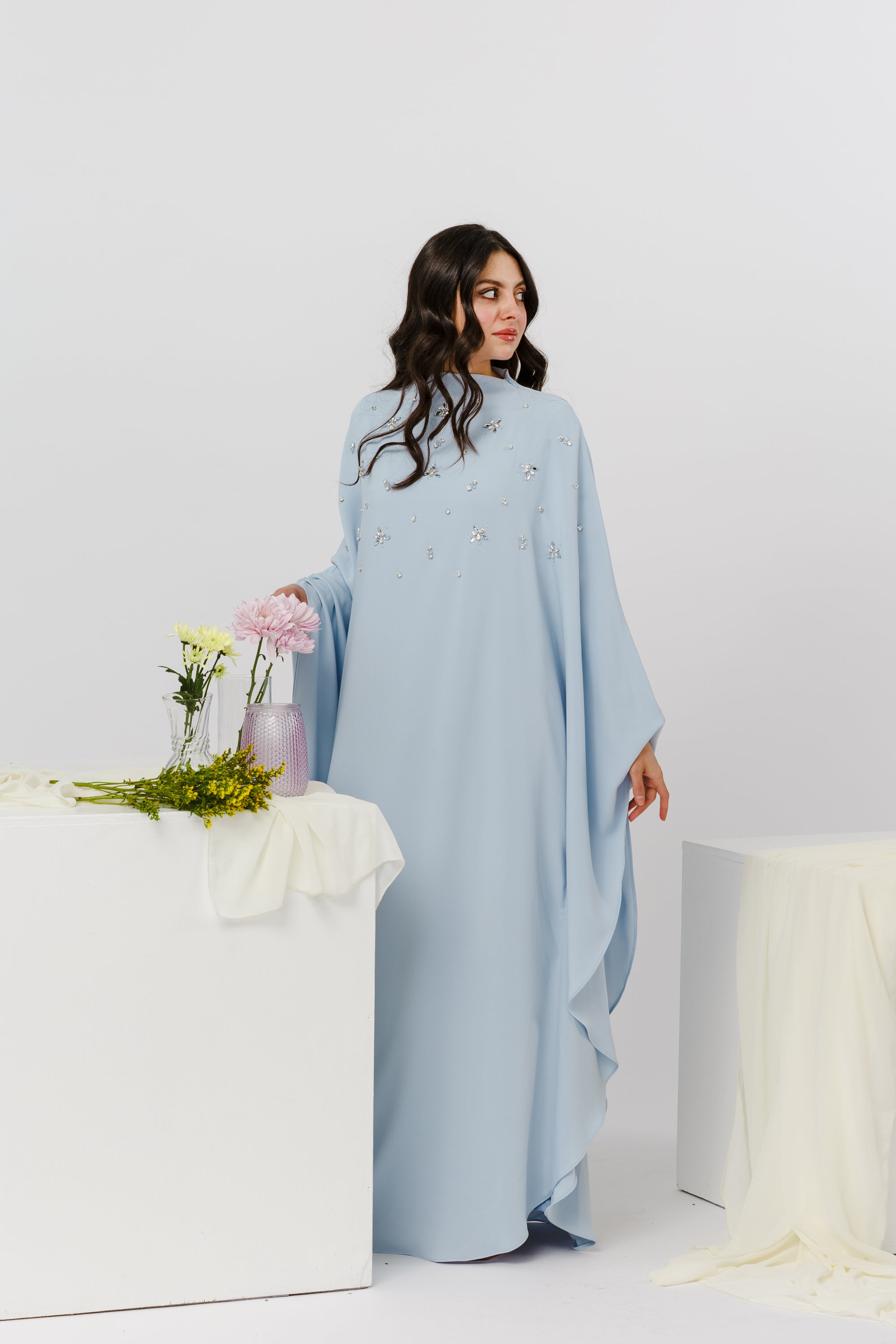 Baby Blue Beaded Kaftan Gown- Final Sale