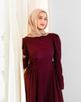 Burgundy Puff Sleeve Lace Up Dress - Final Sale