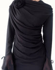 Black Draped Rose Tunic- Final Sale