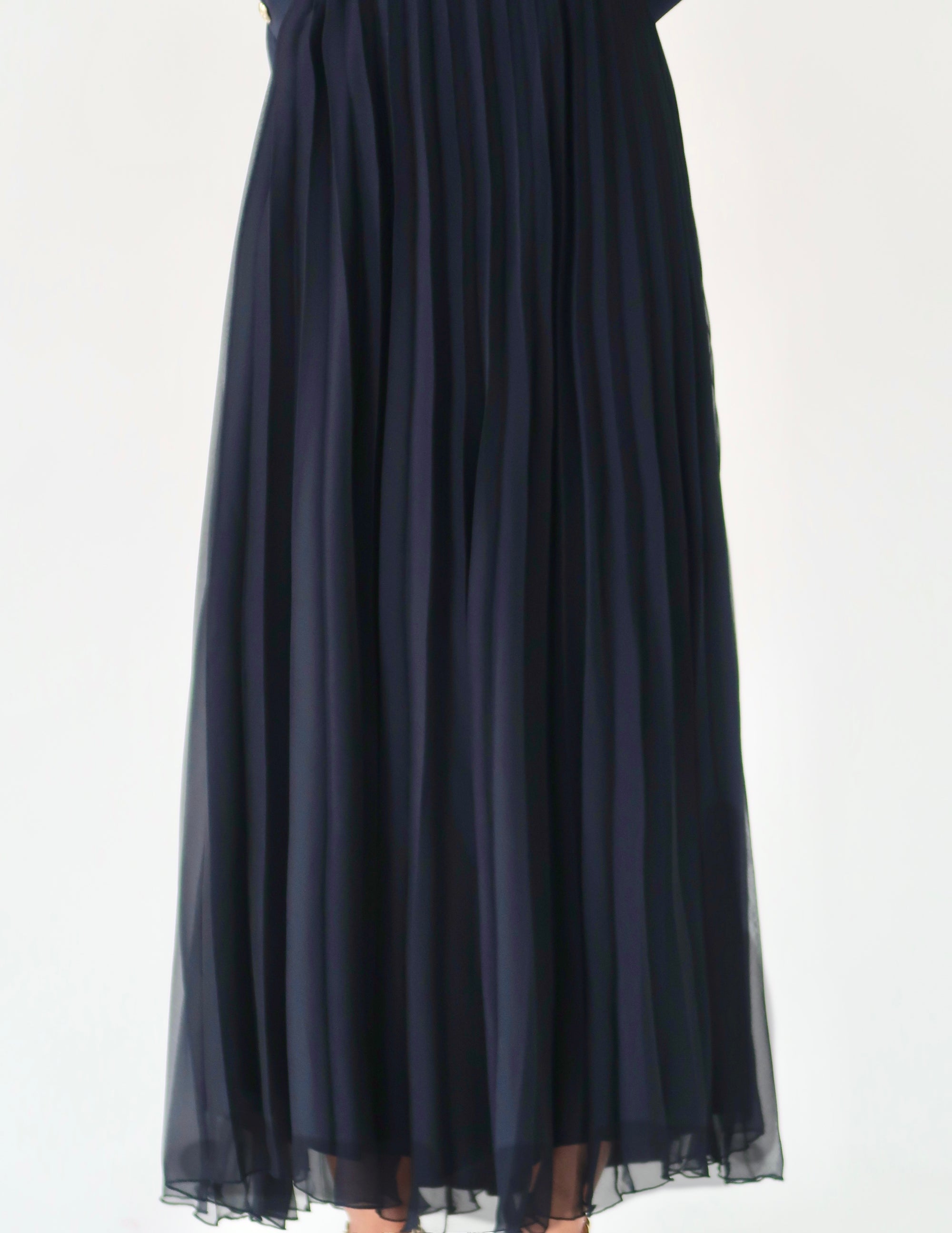 Navy Pleated Chiffon Skirt - Final Sale