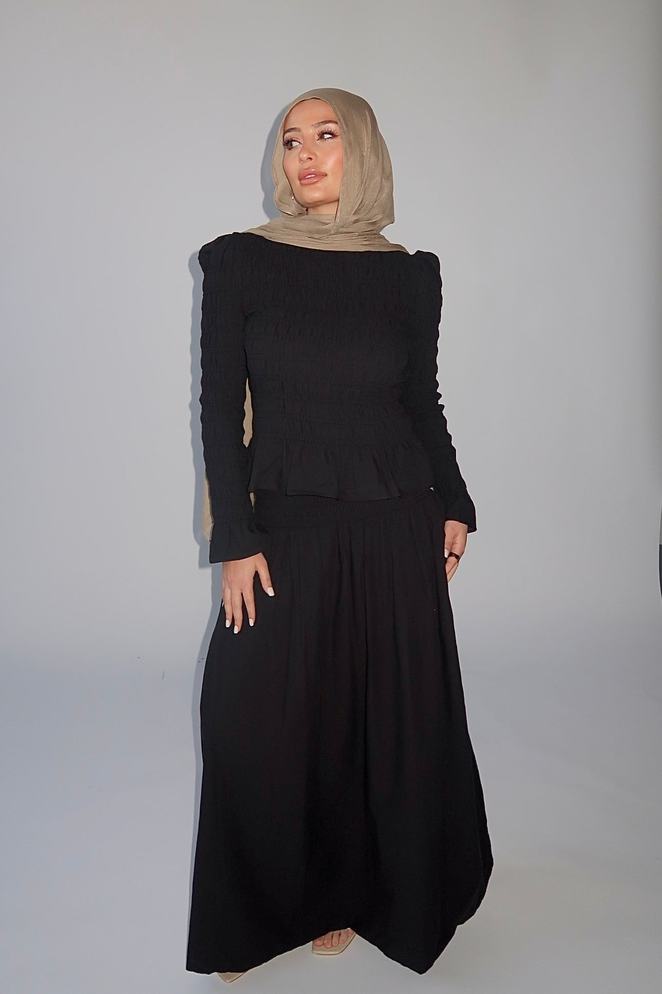 Black Ruched Top & Maxi Skirt Set