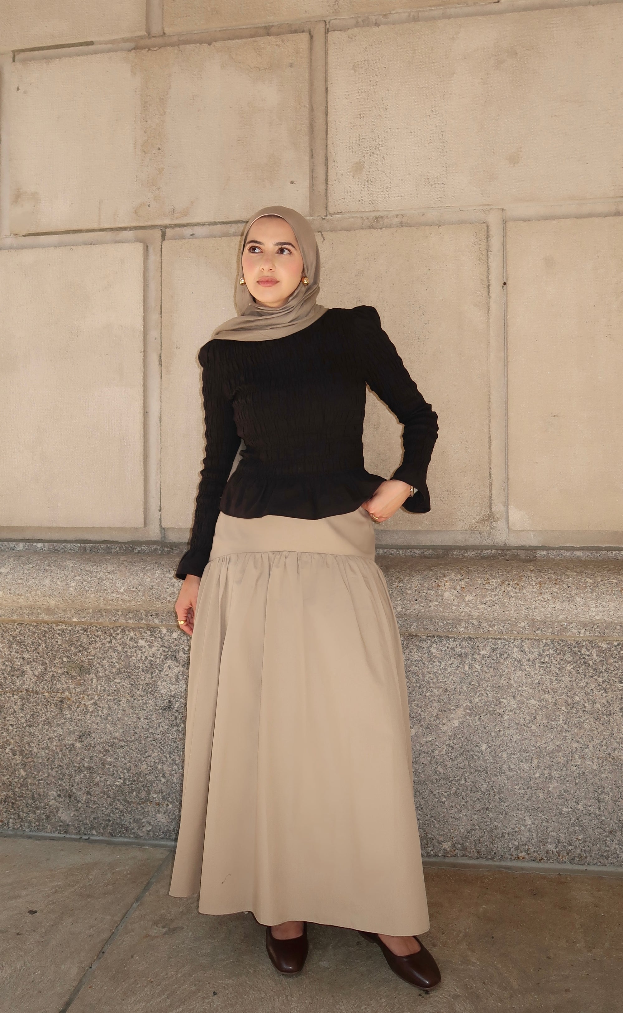 Khaki Cotton Low Waisted Skirt