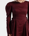 Burgundy Puff Sleeve Lace Up Dress - Final Sale