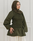 Dark Moss Cotton Smocked Tunic