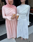 Crepe Blush Asymmetric Draped Dress