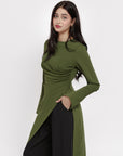 Moss Green Asymmetric Slit Tunic