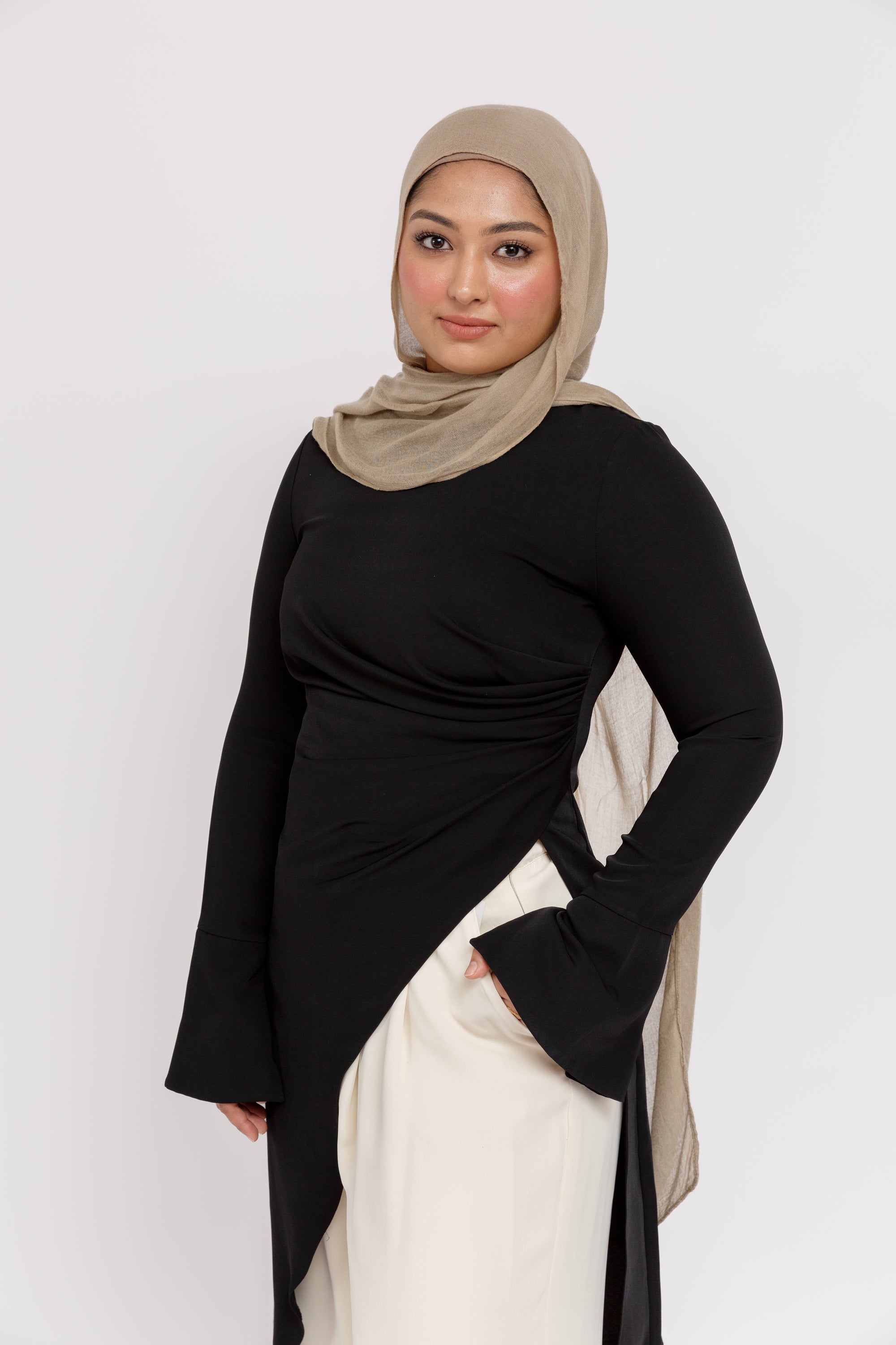 Black Asymmetric Slit Tunic