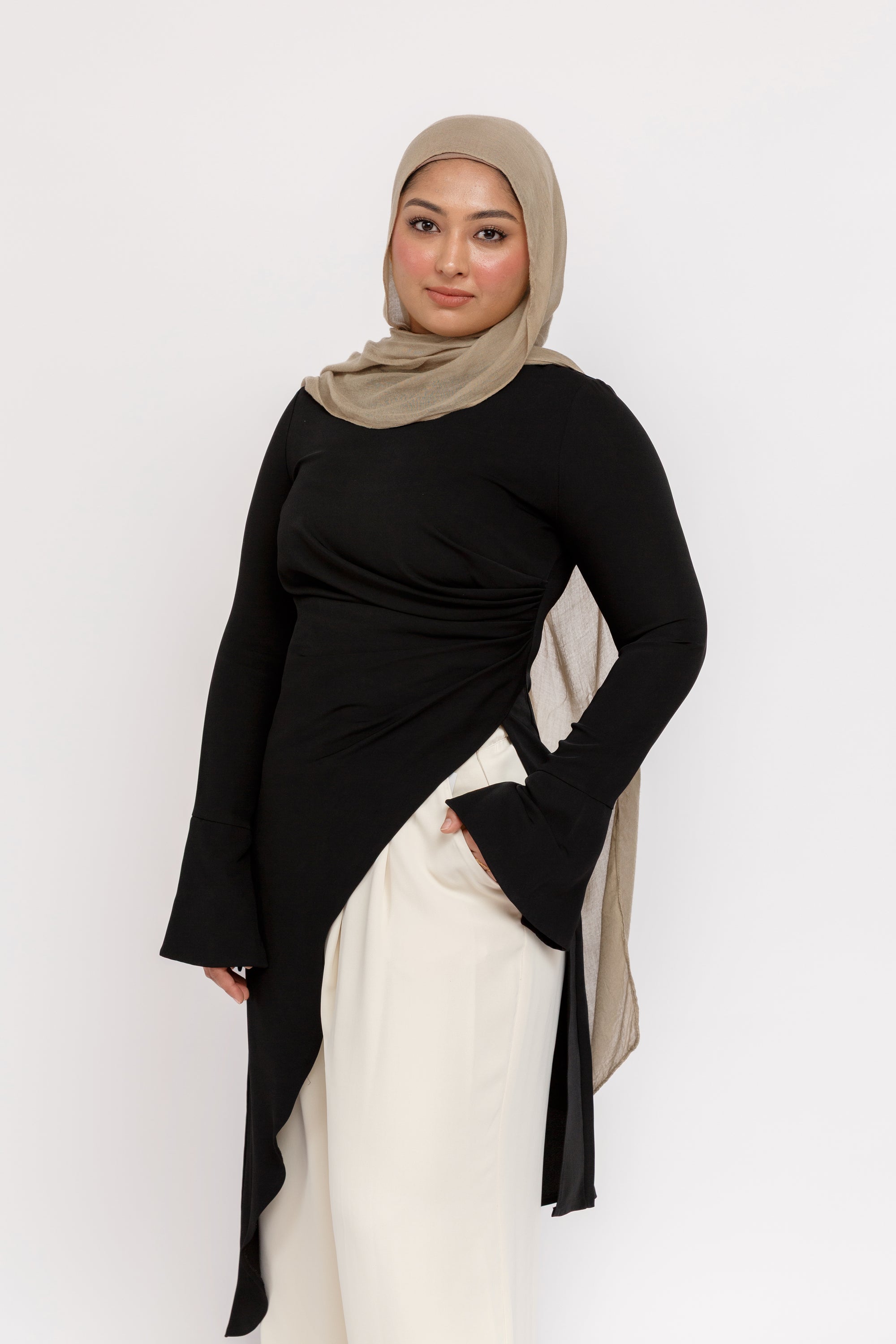 Black Asymmetric Slit Tunic