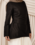 Black Taffeta Peplum Tunic