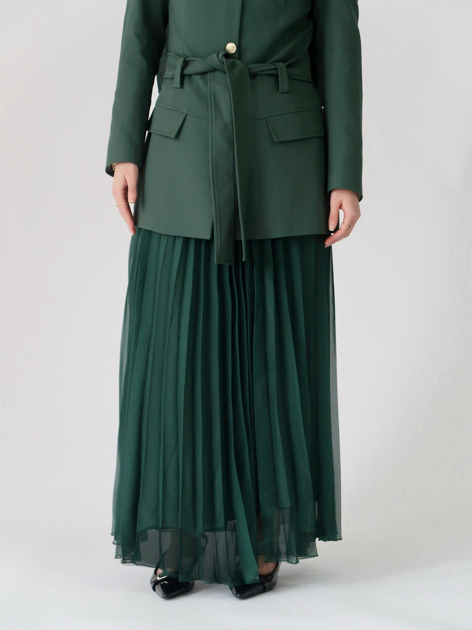 Hunter Green Pleated Chiffon Skirt - Final Sale