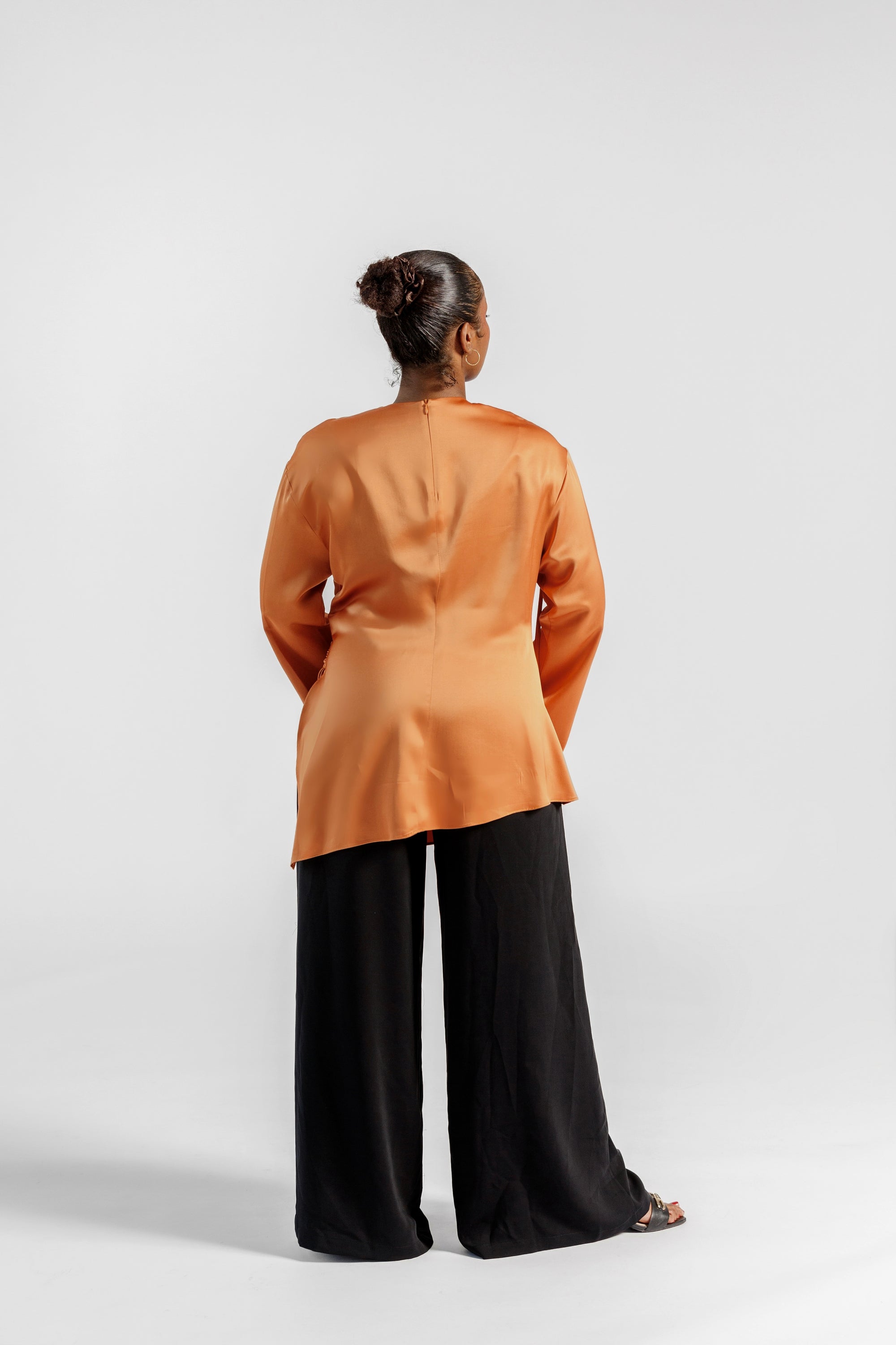 Burnt Orange Satin Ruched Tunic