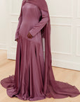 Plum Embellished Chiffon Cape Gown