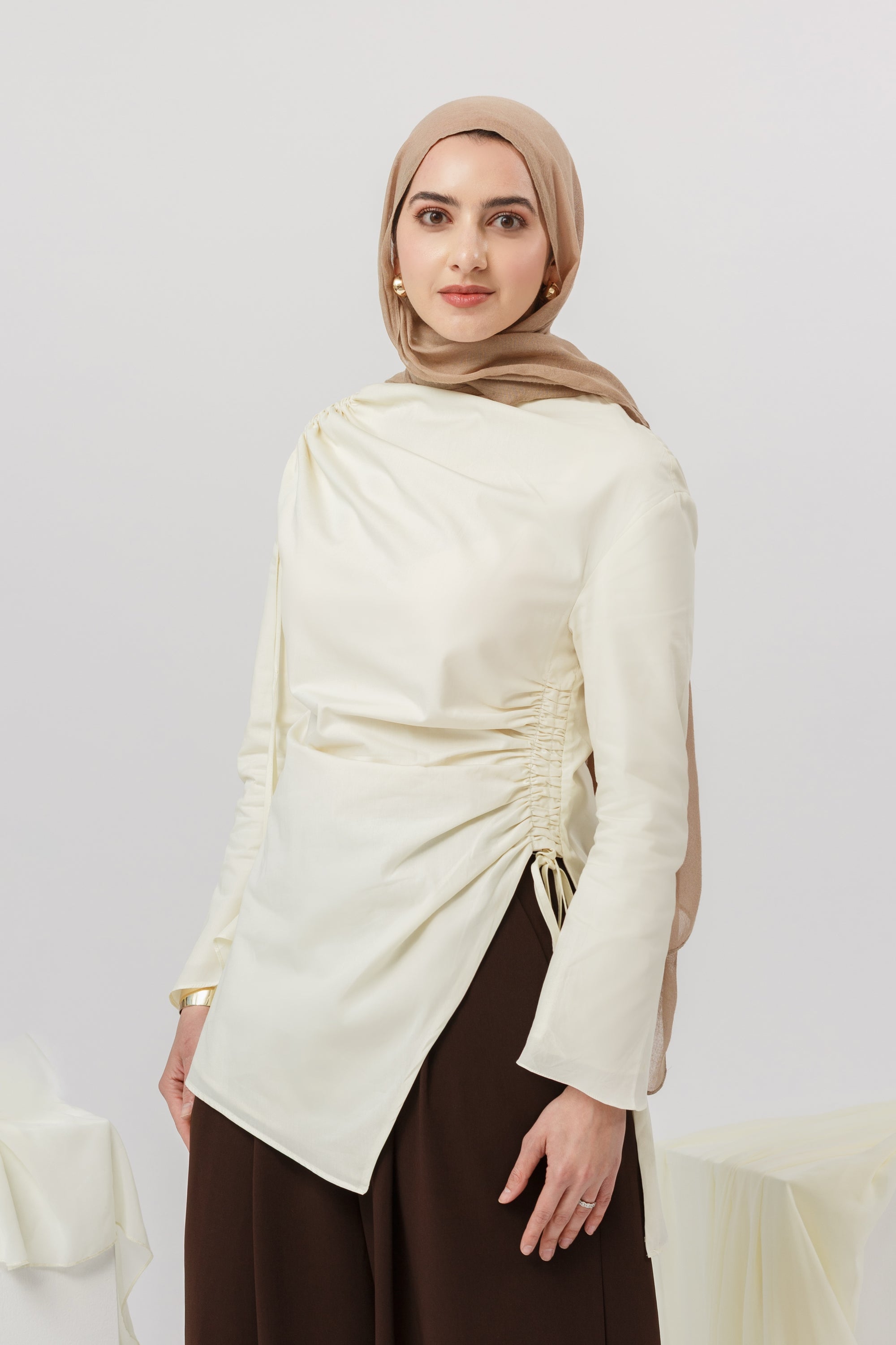 Buttercream Cotton Ruched Tunic - Final Sale