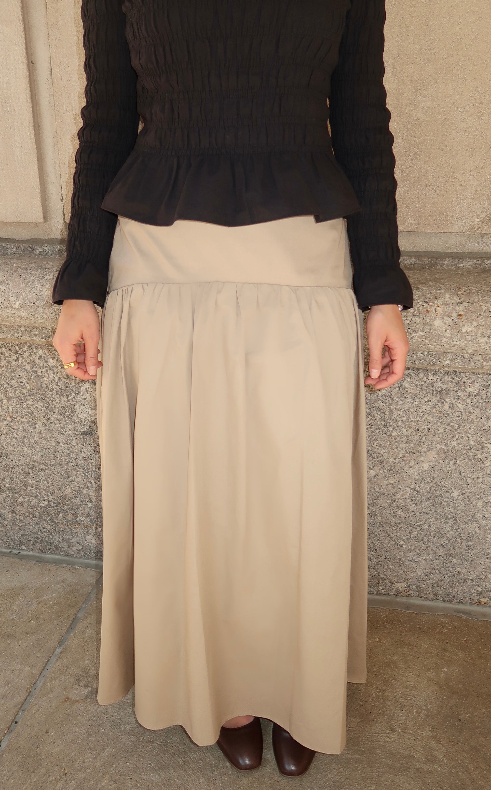Khaki Cotton Low Waisted Skirt