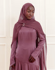 Plum Embellished Chiffon Cape Gown
