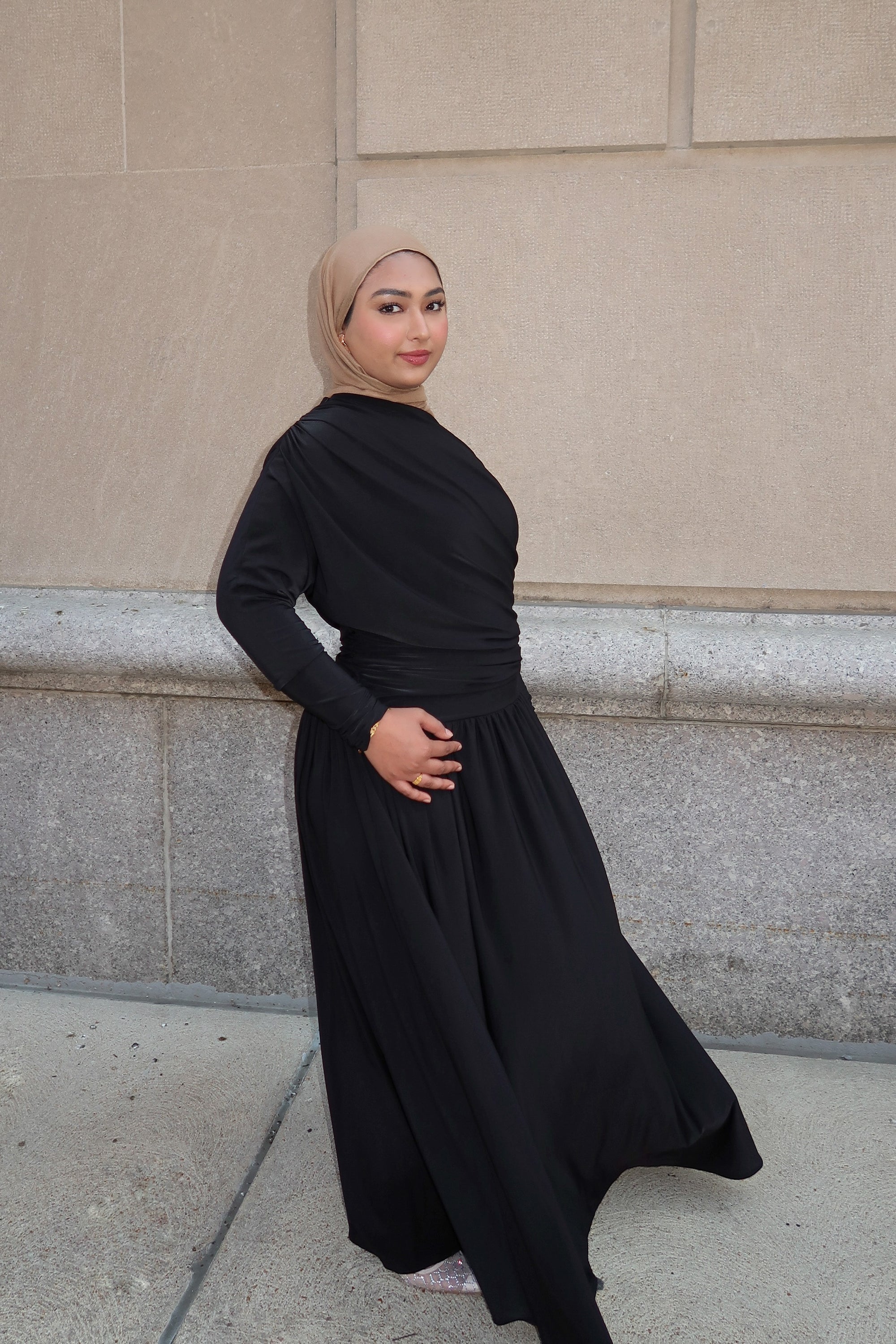 Black Batwing Jersey Maxi Dress