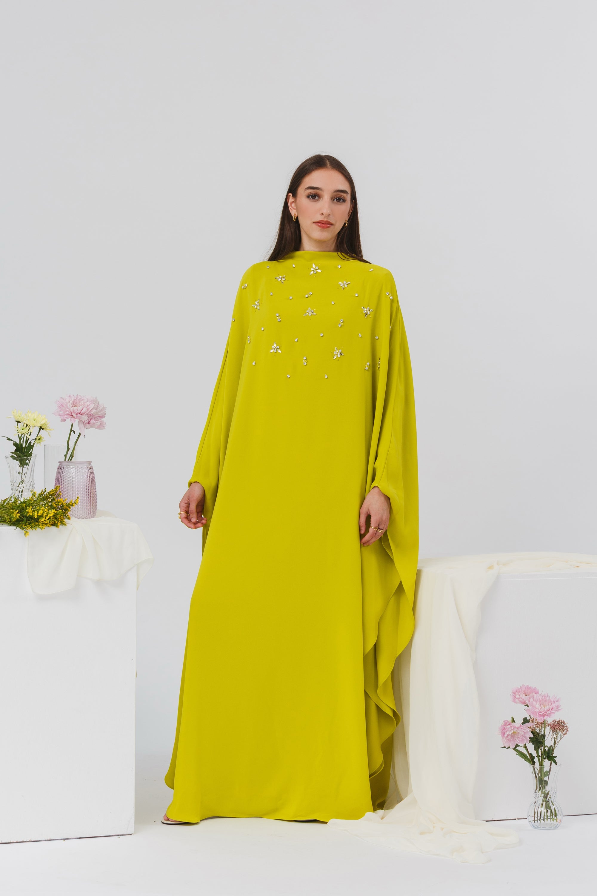 Lime Beaded Kaftan Gown- Final Sale