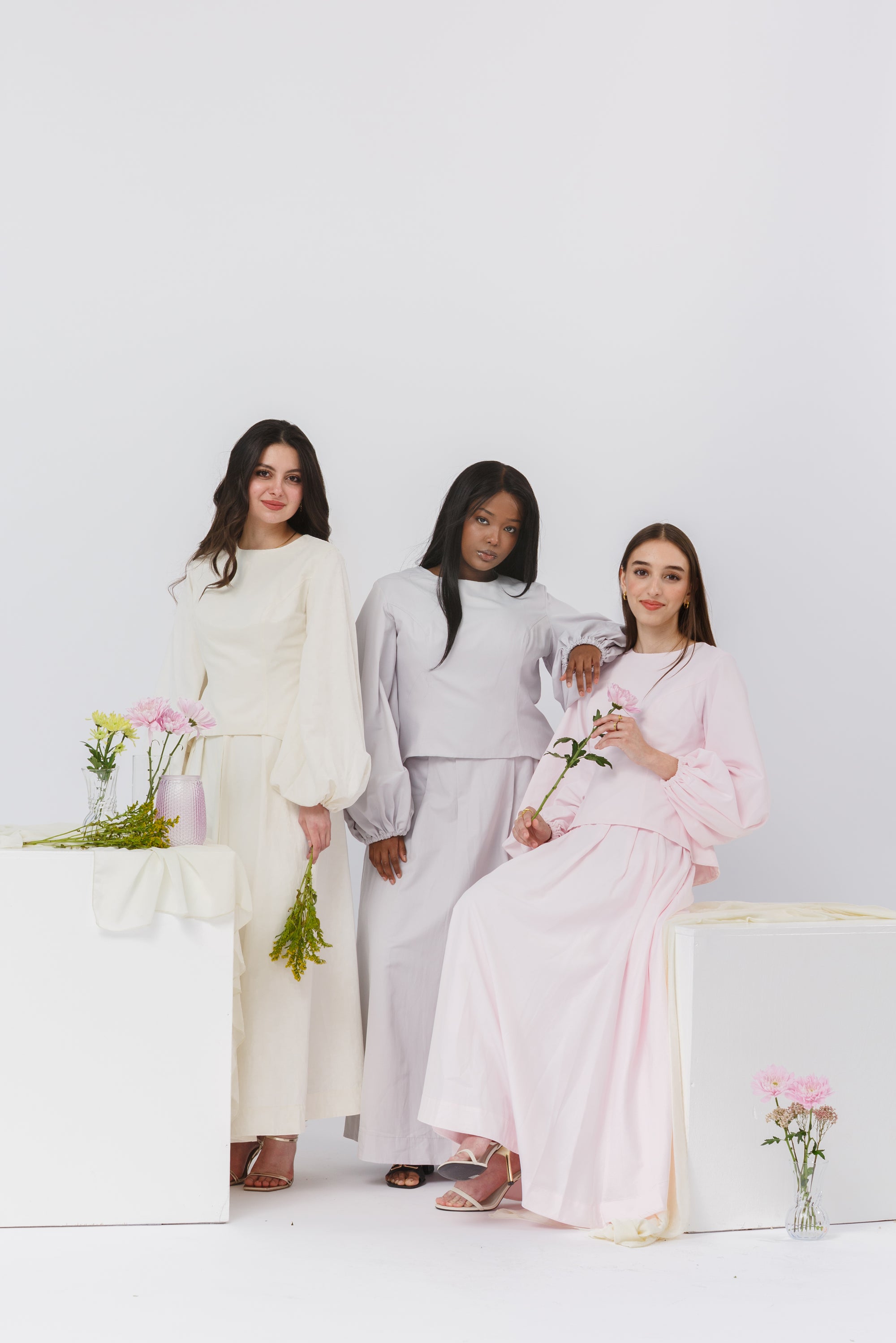 Ivory Balloon Top & Maxi Skirt Set