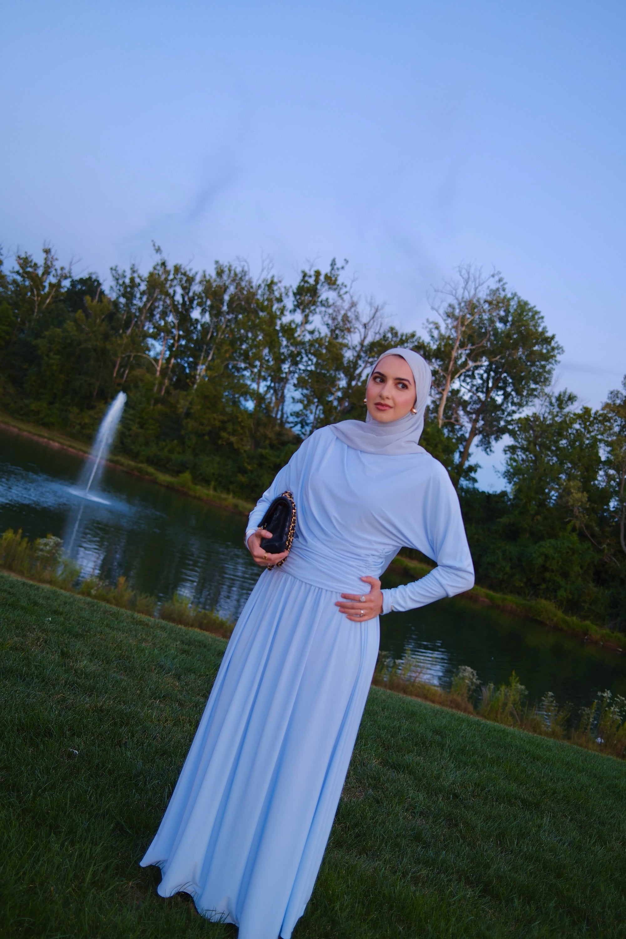 Baby Blue Batwing Jersey Maxi Dress