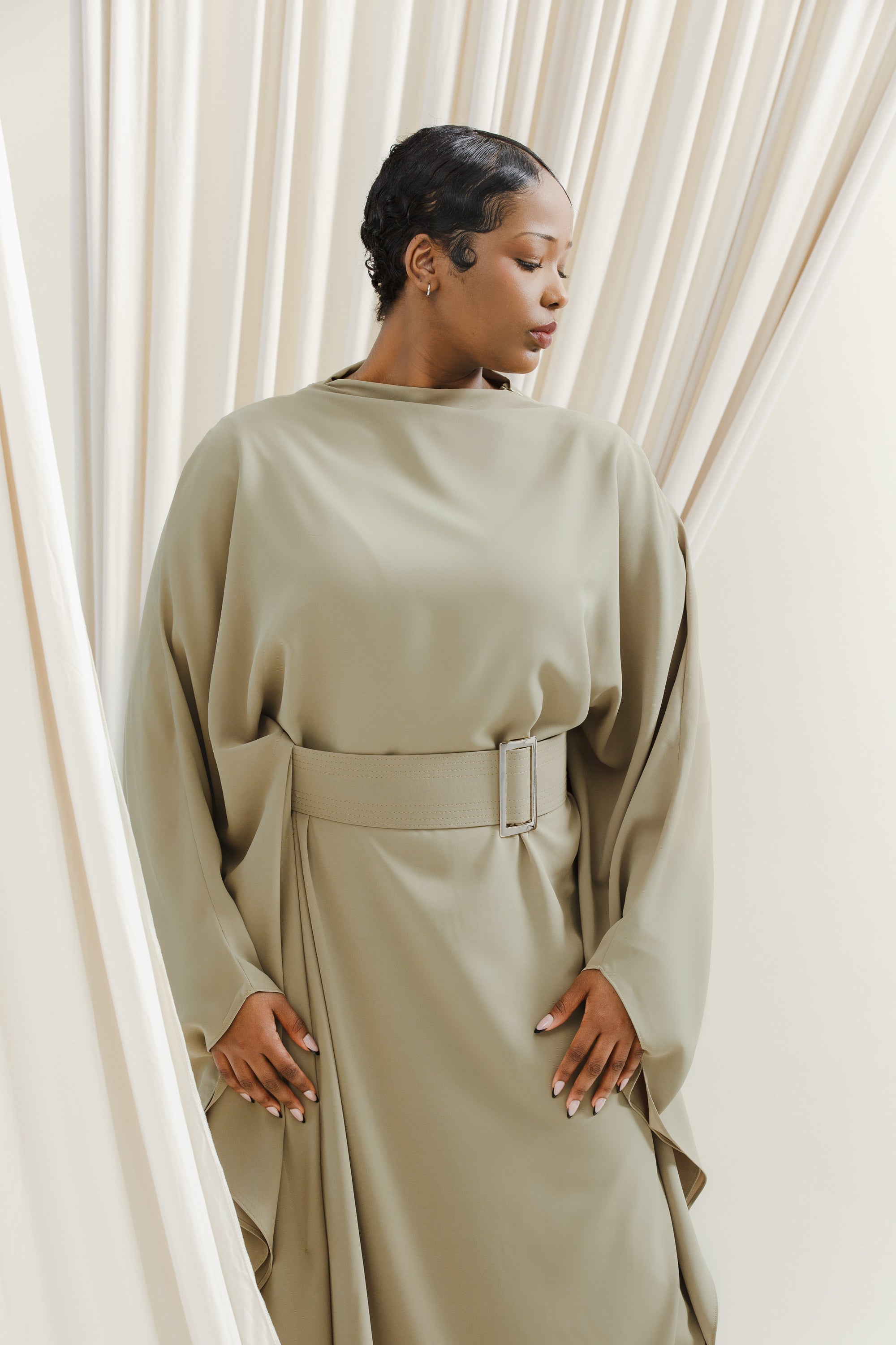 Khaki Belted Kaftan- Final Sale