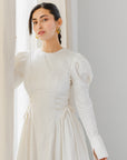 Cream Puff Sleeve Lace Up Dress- Final Sale