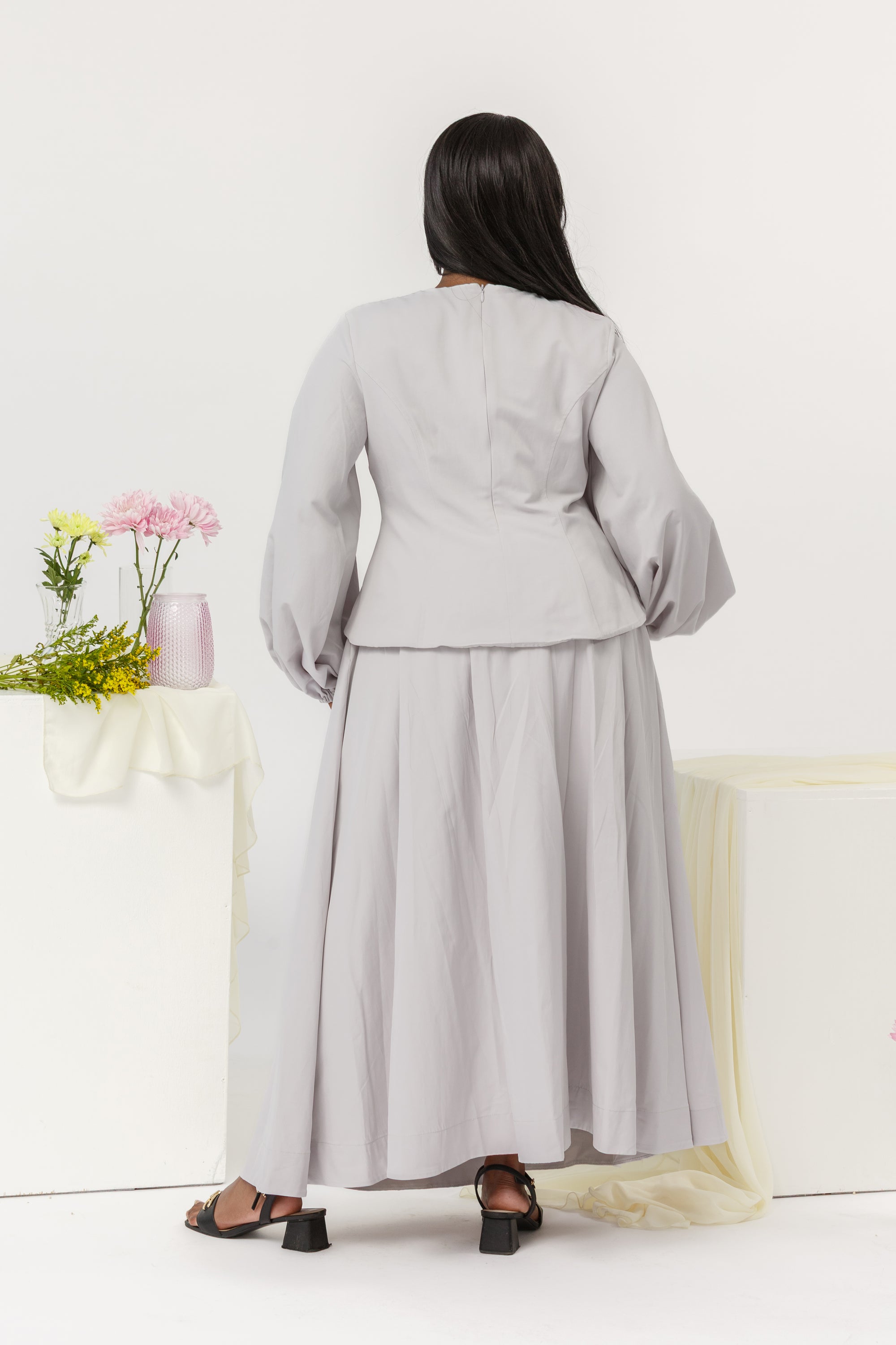 Light Gray Balloon Top & Maxi Skirt Set