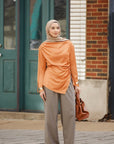 Burnt Orange Satin Ruched Tunic