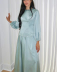 Icy Blue Embellished Satin Peplum Set