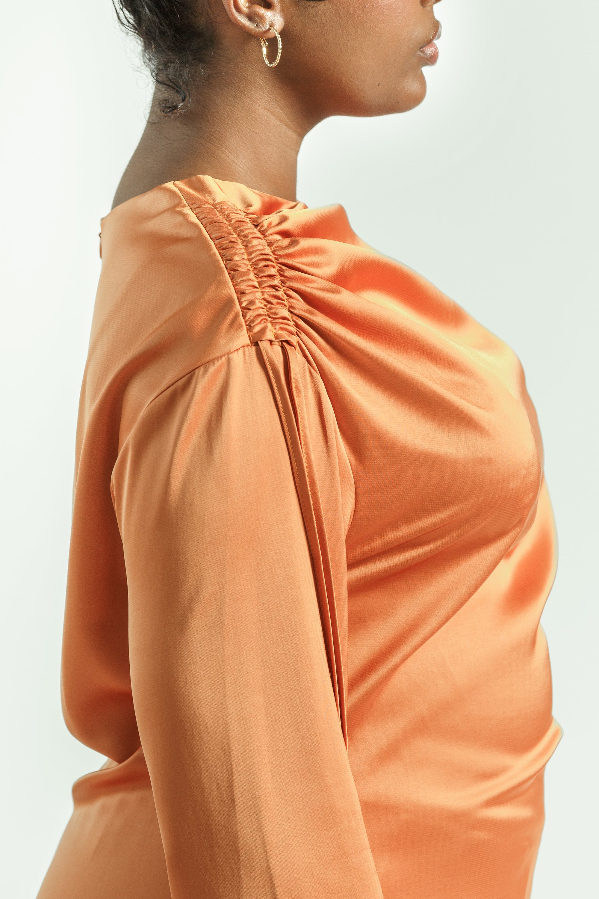Burnt Orange Satin Ruched Tunic