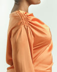Burnt Orange Satin Ruched Tunic